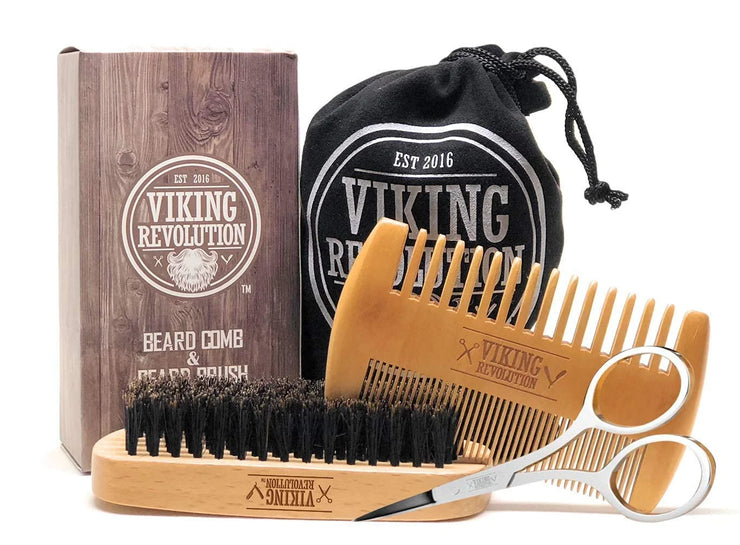 - Beard Comb & Beard Brush Set for Men - Natural Boar Bristle Brush and Dual Action Pear Wood Comb with Velvet Travel Pouch