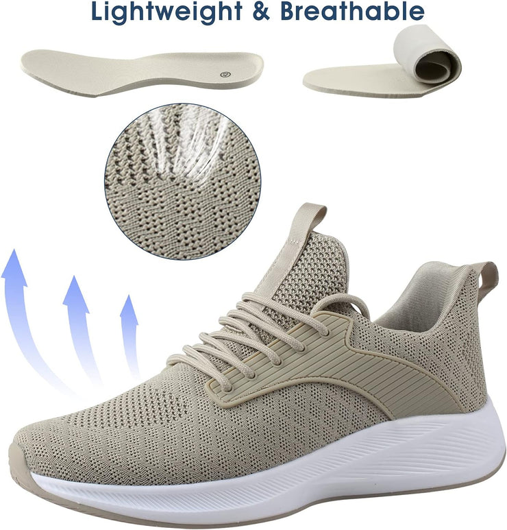 Mens Running Tennis Shoes – Non Slip Men Slip on Sneakers Lightweight Men’S Walking Shoes for Work Casual Sport Athletic Gym Travel Indoor Outdoor Khaki,43