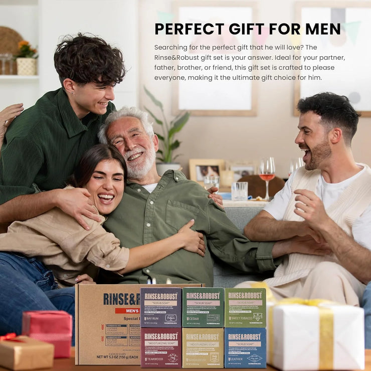 Mens Bar Soap Set Cleansing All Natural Handmade Moisturizing & Exfoliating Oatmeal Scrub Soap Gift for Men | 5.3Oz of 6 Bars