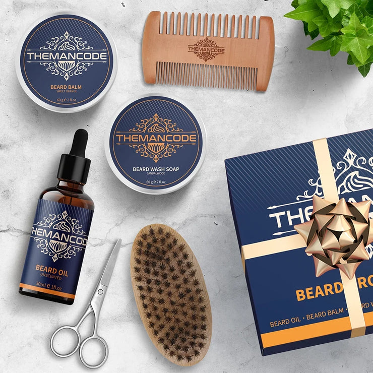 Beard Care Kit, Beard Grooming & Trimming Kit for Men Care, Beard Oil & Balm, Beard Wash Soap, Mustache Scissors, Beard Comb & Brush, Valentine'S Day Gift