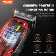 VEVOR Professional Hair Clipper Men'S Barber Clipper 6800RPM with LCD Display
