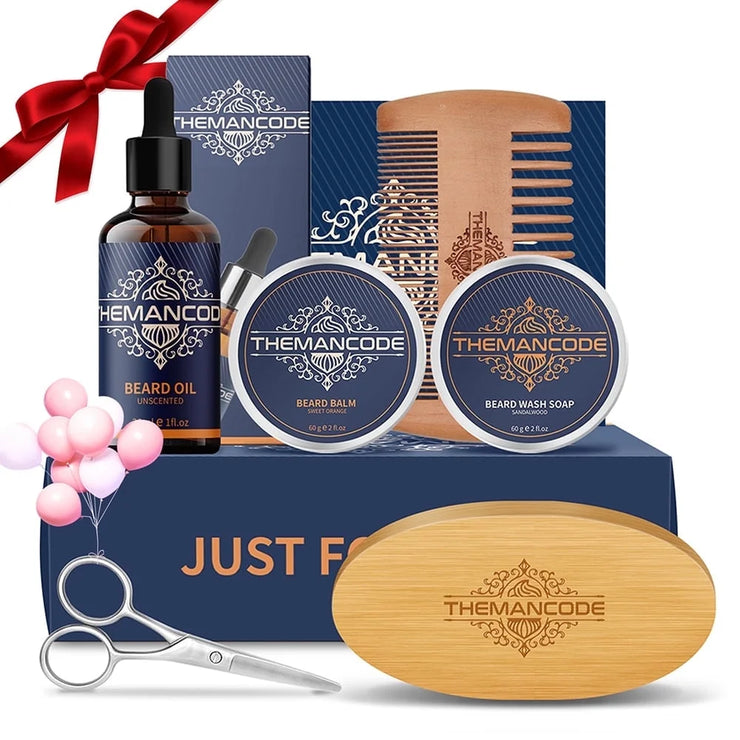 Beard Care Kit, Beard Grooming & Trimming Kit for Men Care, Beard Oil & Balm, Beard Wash Soap, Mustache Scissors, Beard Comb & Brush, Valentine'S Day Gift