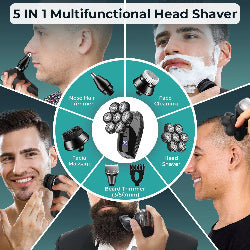 7D Head Shaver 5 in 1 Bald Head Shavers for Men Electric Razor, Waterproof Wet/Dry Mens Grooming Kit with Beard Clippers Nose Trimmer