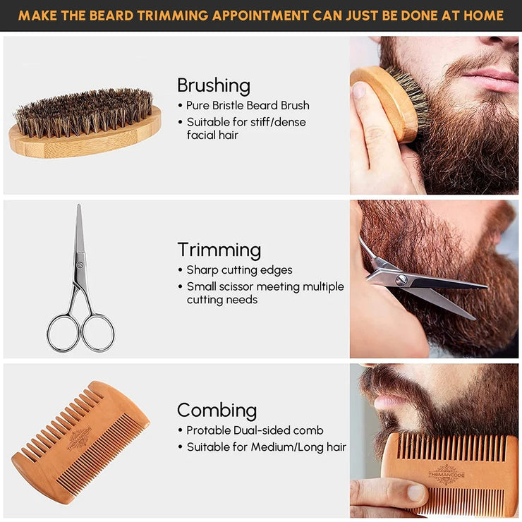 Beard Care Kit, Beard Grooming & Trimming Kit for Men Care, Beard Oil & Balm, Beard Wash Soap, Mustache Scissors, Beard Comb & Brush, Valentine'S Day Gift