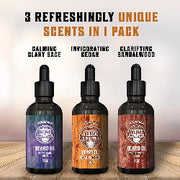 - Beard Oil Conditioner - Natural Beard Oil - Variety Pack Mix Bay Rum, Unscented, Sandalwood, 3 Packs