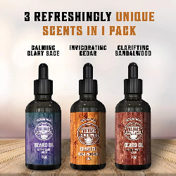 - Beard Oil Conditioner - Natural Beard Oil - Variety Pack Mix Bay Rum, Unscented, Sandalwood, 3 Packs