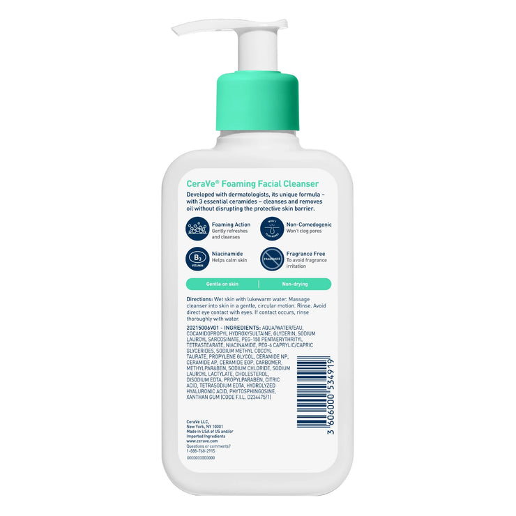 Foaming Facial Cleanser, Daily Face Wash for Normal to Oily Skin, 8 Fl Oz.