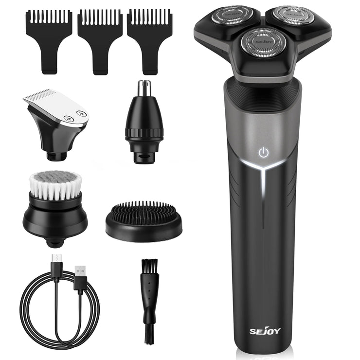 5-In-1 Electric Shaver for Men,Multi-Function Rechargeable Razor with Hair Trimmer, Nose Hair Trimmer,Wet/Dry Use,Cordless,Gray