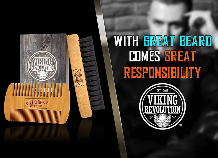 - Beard Comb & Beard Brush Set for Men - Natural Boar Bristle Brush and Dual Action Pear Wood Comb with Velvet Travel Pouch
