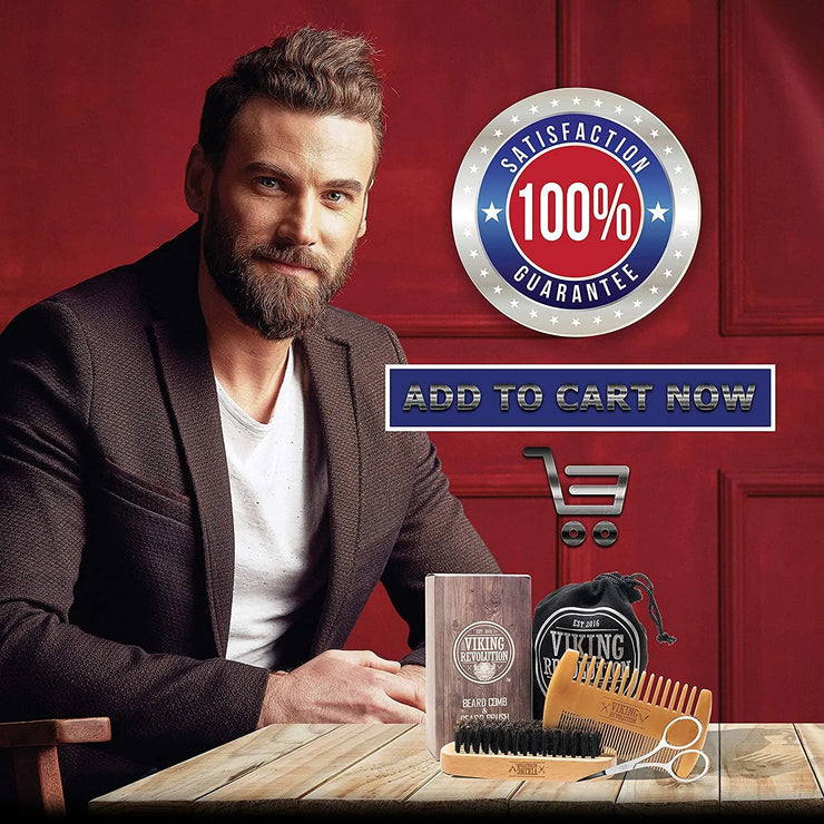 - Beard Comb & Beard Brush Set for Men - Natural Boar Bristle Brush and Dual Action Pear Wood Comb with Velvet Travel Pouch